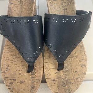 Vionic Black Wedge Sandals with Cork Footbed